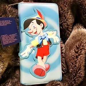 Loungefly Walt Disney Archives Pinocchio Jiminy Wallet Zip Around Blue NEW